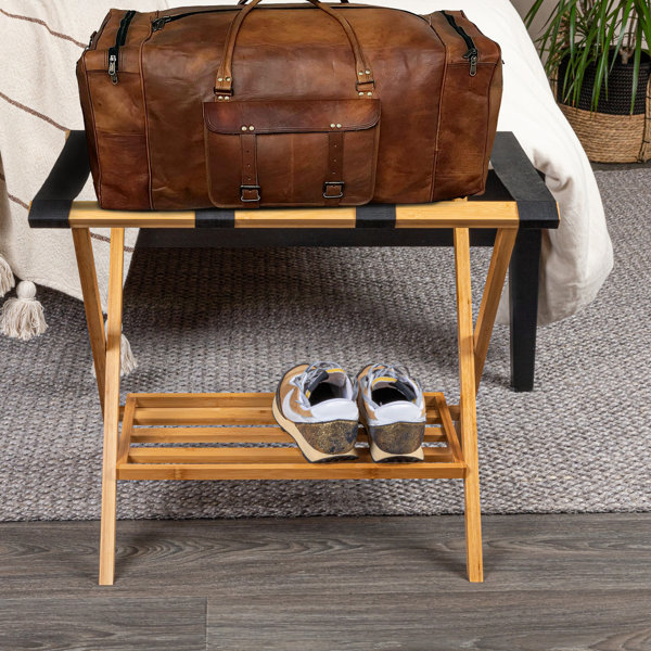 Zoopolyn Bamboo Luggage Rack Fully Assembled With Storage